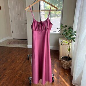 Forever 21 Pink Satin Ruched Midi Dress